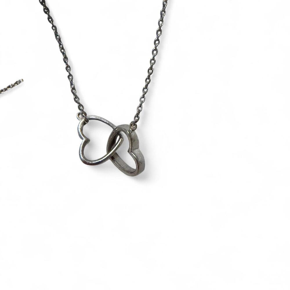 Blue Nile Sterling Silver Linked Double Heart Necklace - 925 sterling silver